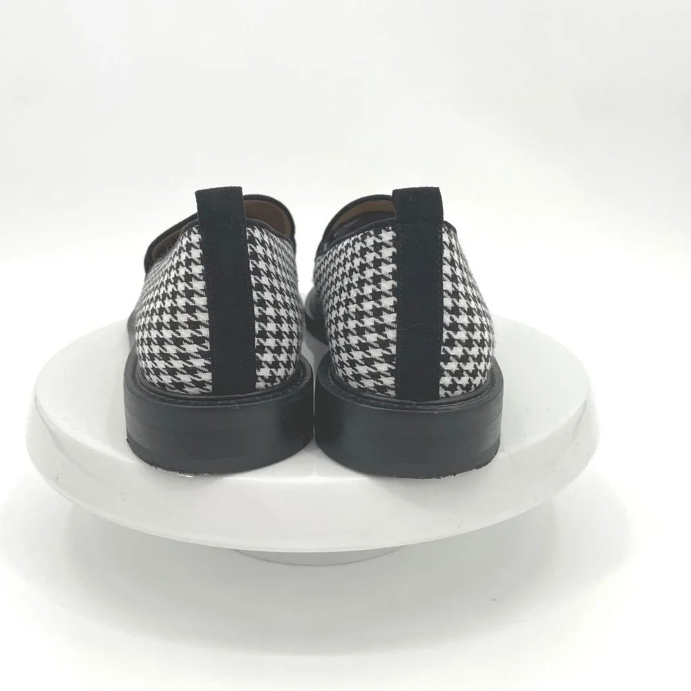 Ann Taylor Houndstooth Loafers Flats Size‎ 10M Black White Woven Fabric PRISTINE